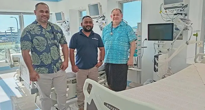 PSH Medical Director, Dr. Sanson Fousaga, PSH director and Chief Executive Officer Parvish Kumar and Dr. Ratu Vereniki Raiwalui. Director of Anesthesia and Intensive Care Services who is also the Staff Consultant Intensive and Consultant Anaesthesiologist at the PSH Specialist Hospital. Photo: Charles Chambers