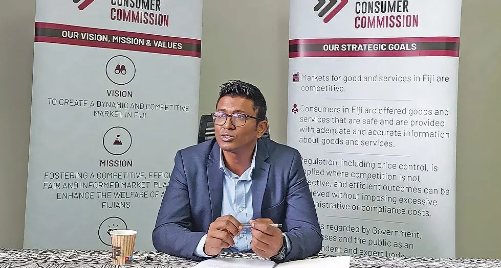 Fijian Competition and Consumer Commission chief executive officer officer Joel Abraham during the press conference at the FCCC Lautoka branch on February 29, 2024. Photo: Salote Qalubau