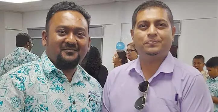 Owner and director Parvish Kumar (left) with Nadi special administrator chair Lawrence Kumar. Photo: Waisea Nasokia