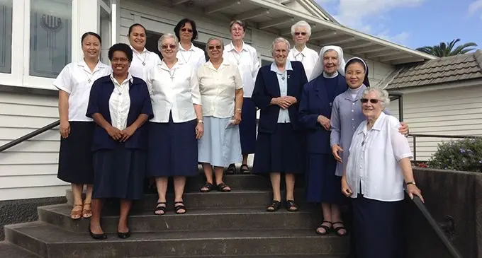 Sister Genevieve Loo (front, third from left), on a visit to New Zealand is pictured here with the Cluny Sisters.
