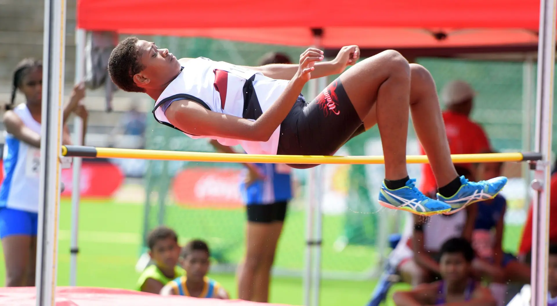 Teresia Naketeca odf Adi Cakobau School during Juinor girls high jump final during Coca-Games at ANZ Stadium on Ap[roil 16, 2019. Photo: Ronald Kumar.