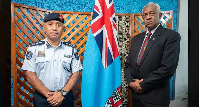  Acting Commissioner of Police Juki Fong Chew (left) with  Minister for Home Affairs Pio Tikoduadua.