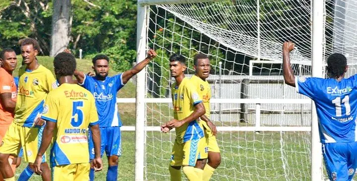 Dejected Nadroga players after Lautoka scored a goal in their 2-1 win on June 14, 2025. Nadroga faces Navua in this weekend’s Extra Premier League. Photo: Waisea Nasokia