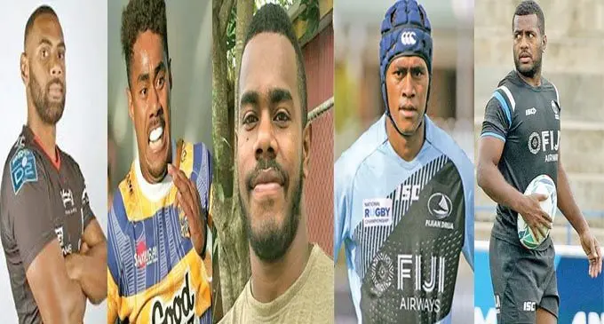 From Left: Adrian Sanday, Emoni Narawa, Osea Waqa, Osea Waqa and Flying Fijians fullback Kini Murimurivalu during a training at the ANZ Stadium last year. Photo: Ronald Kumar