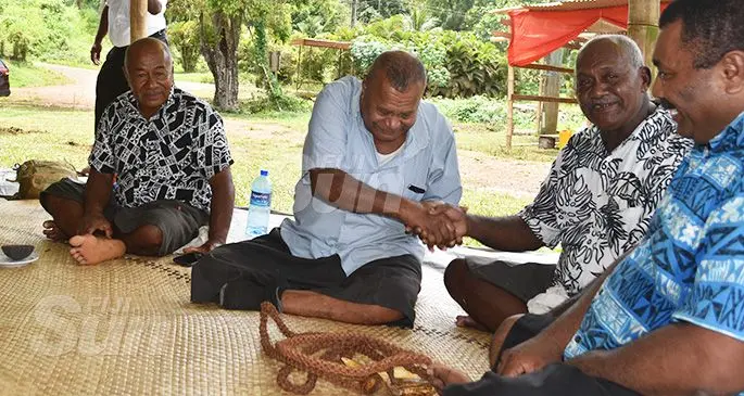 From left: Tui Mali Ratu Apenisa Bogiso, Aisake Voce, Turaga-ni-Yavusa Nakawaga Pita Buisere and Filimoni Vetaukula during the reconciliation on December 6,2019. Photo: Laisa Lui