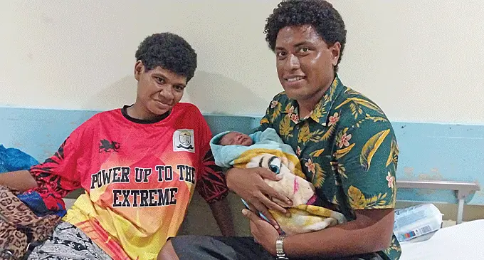 Mother, Mereani Tavudi and registered nurse Keba Salaiwai with the newborn baby at the Colonial War Memorial Hospital in Suva on April 29, 2024.