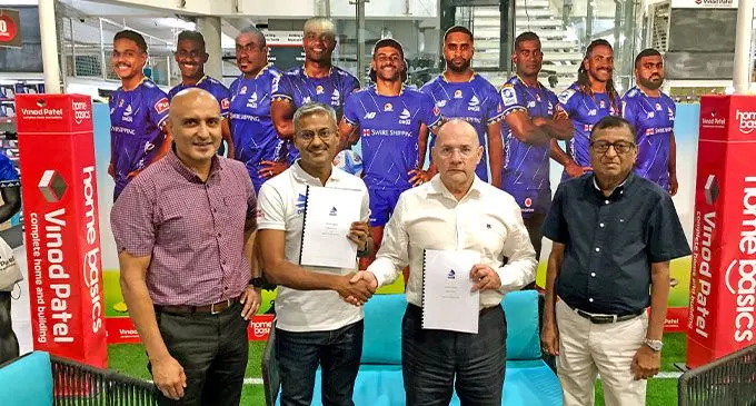 LivFrom (L-R): Vinod Patel Company Limited Chief Executive Officer Rahul Amin , Home and Living Chief Executive Officer Jatin Patel , Fijian Drua Chief Executive Officer Mark Evans and Vinod Patel Group Director Pravin Patel during the Fijian Drua Sponsorship announcement at Vinod Patel Centre Point in Suva . Photo: Viliame Tawanakoroing