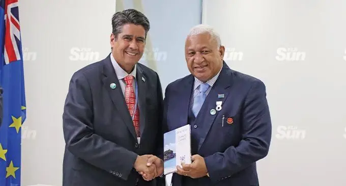 Prime Minister Voreqe Bainimarama with the President of Palau, Surangel Whipps Jr, in Glasgow, Scotland.  Photo: Rosi Doviverata