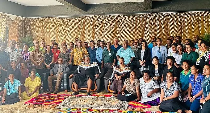 Minister for Agriculture and Waterways, Vatimi Rayalu with members of the ministry during his welcoming ceremony at the Ministry of Agriculture Headquarters in Raiwaqa on January 4, 2023. Photo: Nolishma Narayan