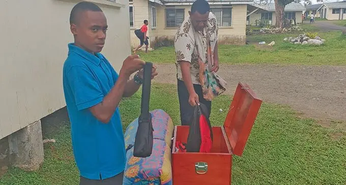 A happy Ratu Kadavulevu School student with his boarding gear and new wooden chest donated by the Ministry of Forestry on November 8, 2019. Photo: Ministry of Forestry