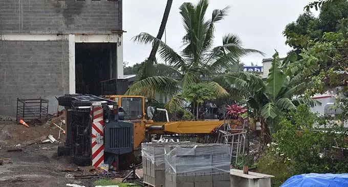 A crane that flipped on its side in Martintar, Nadi yesterday. Photo: WAISEA NASOKIA