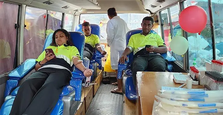 ZAR Logistics staff members donate blood at their Valelevu office.