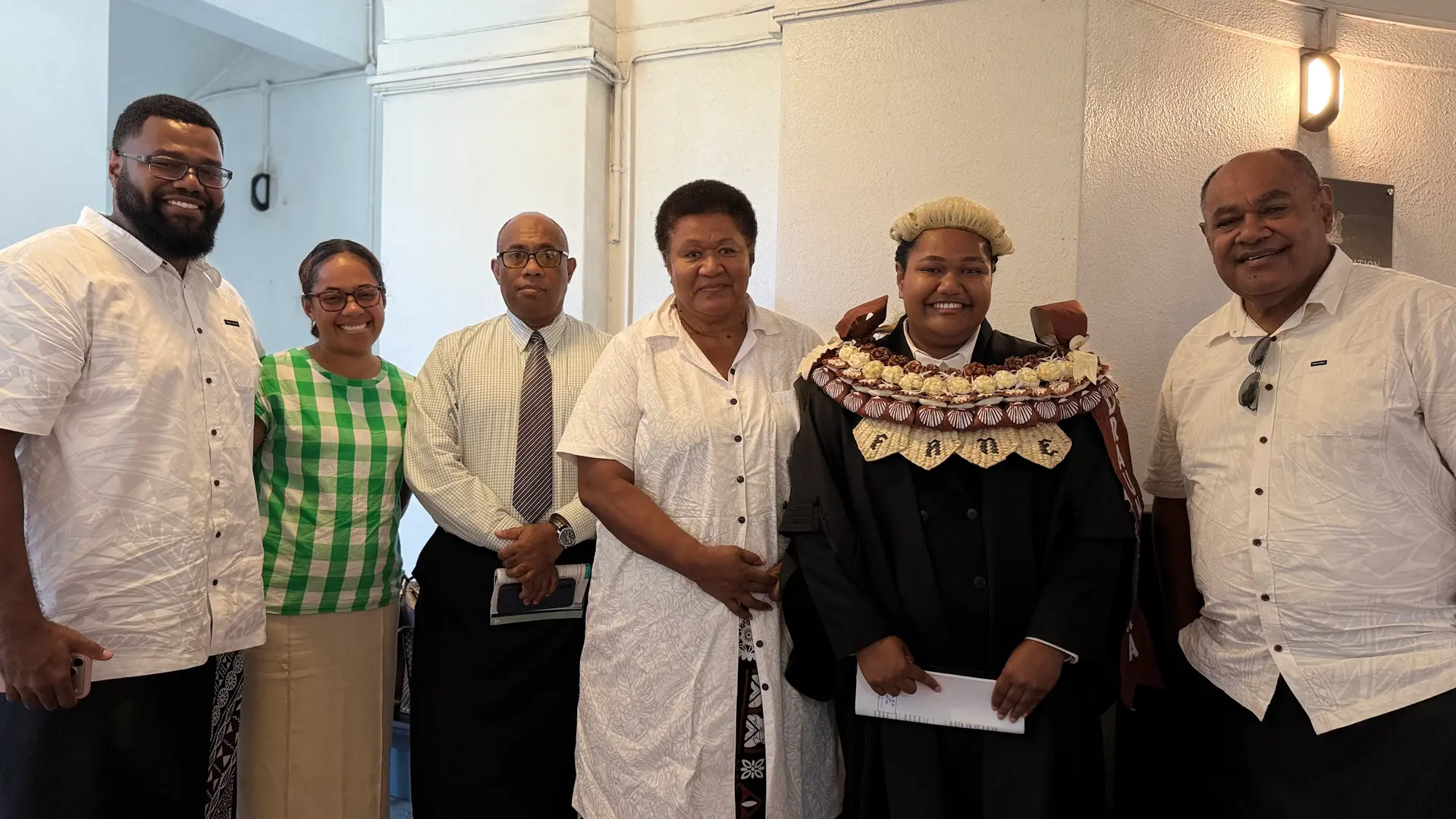 From left: Sailasa Draunibaka, Roneta Ratumaitavuki, Joseph Ratumaitavuki, Adi Mere Draunibaka (mother), Fane Vusamu Draunibaka (graduate)  and Setoki Draunibaka (father).