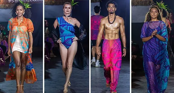 Models on the runway with Kuiviti’s Spring Summer Collection in a show titled Koro Makawa at the Fiji Museum on October 29, 2022. Photos: Leon Lord.