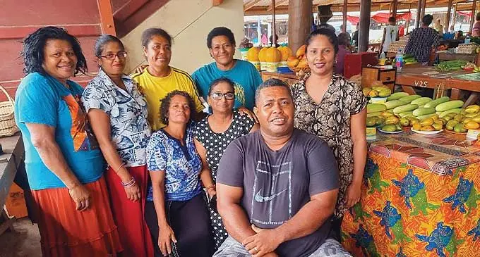 (Sitting in front) Labasa Market Vendors and Farmers Association vice-president, Waisea Makulau, with members at the Labasa market on January 25, 2024. Photo: Sampras Anand