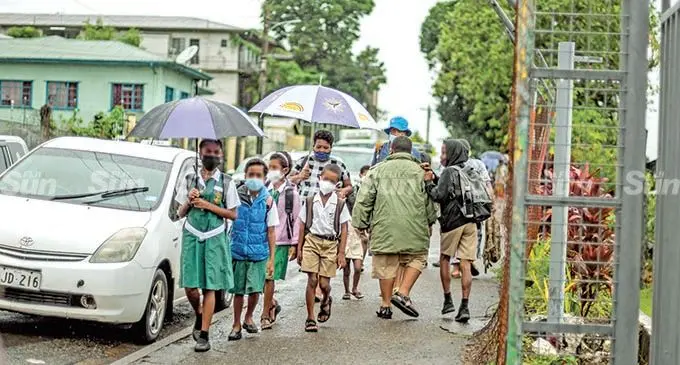 Students of Annesley Methodist Infant School in Toorak on their first day back in school on February 7, 2022. File Photo: Leon Lord