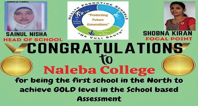 Naleba College awarded a Gold medal for Health Promoting Schools.