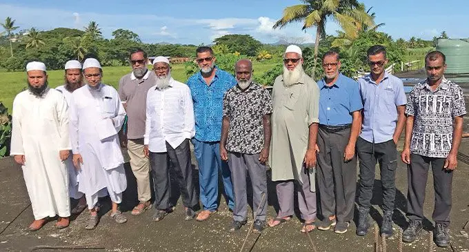 The management of Labasa Muslim Primary School at the place where the remaining classrooms will be built. Photo: Shratika Naidu