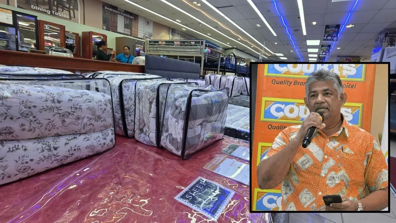 Inset: Courts general manager Retail and Marketing Anil Senewiratne during the launch of Courts Fiji National Bedding and Furniture Month at its Rodwell Rd outlet in Suvaon July 31, 2026.