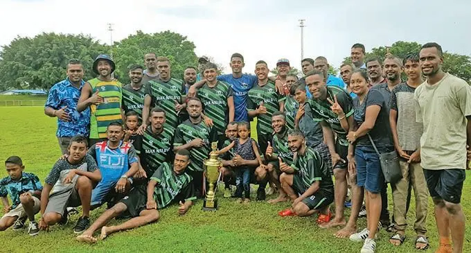The Nalovo FC team celebrating their win on Sunday. Photo: Waisea Nasokia