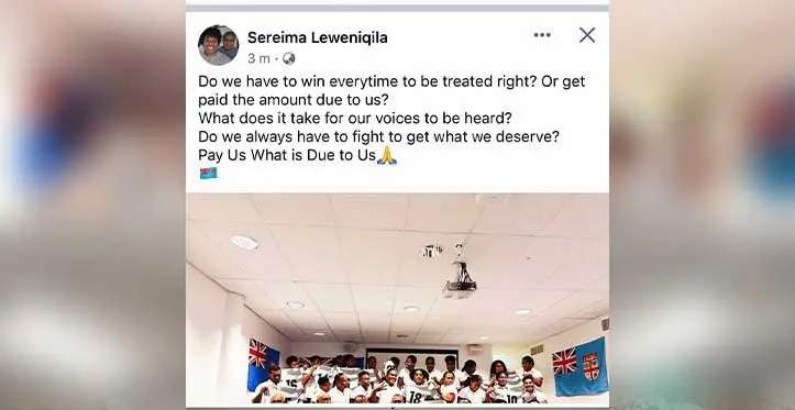Screenshot from Sereima Leweniqila facebook post. Source:  Sereima Leweniqila FB 