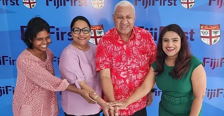 FijiFirst leader, Voreqe Bainimarama, and party policians and supporters commemorating International Women’s Day. Photo: FijiFirst Facebook