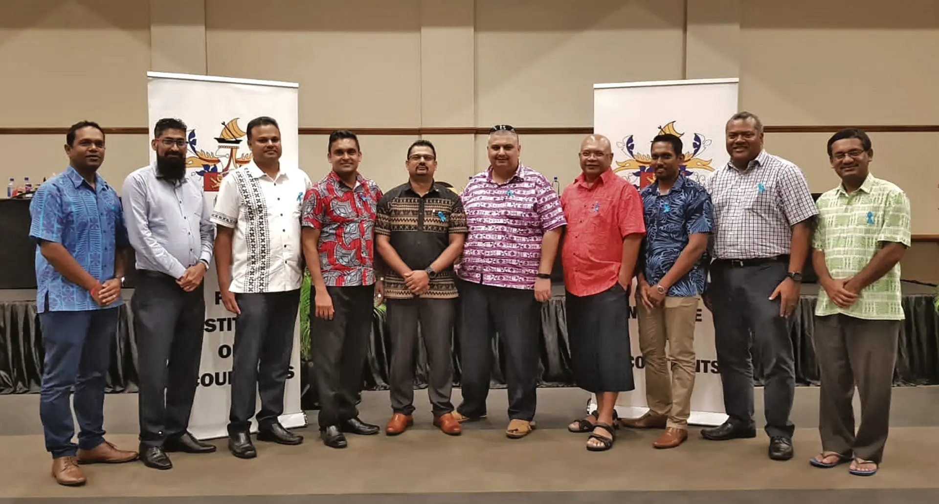 The Fiji Institute of Accountants (FIA) nine new Council members plus a former council member, from left: Sharvek Naidu, newly elected FIA president Pravinesh Singh, Ashwin Nand, FIA immediate past President Nitesh Lal, former council member Mohit Raj, FIA vice president Tarlochan Singh, past president Sikeli Tuinamuana, Ravinesh Singh, Wiliki Takiveikata, Rajeshwar Singh. on October 30, 2020. Photo: Beverley Seeto