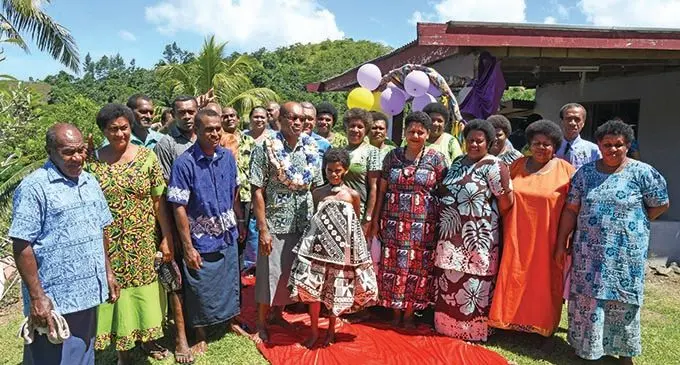 Minister for Lands and Mineral Resources Jone Usamate residents of Tavuto settlement after the commissioning of the borehole project on Wednesday, April 7, 2021.  Photo: Waisea Nasokia 