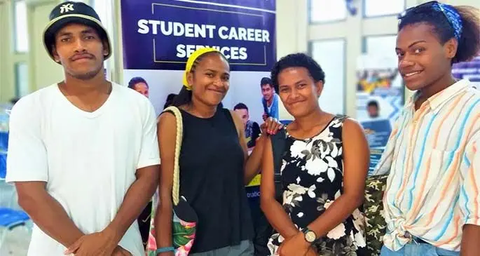 Alena Mataika Raiserenivosa (Third from left) with her siblings at FNU's Valelevu Campus.
