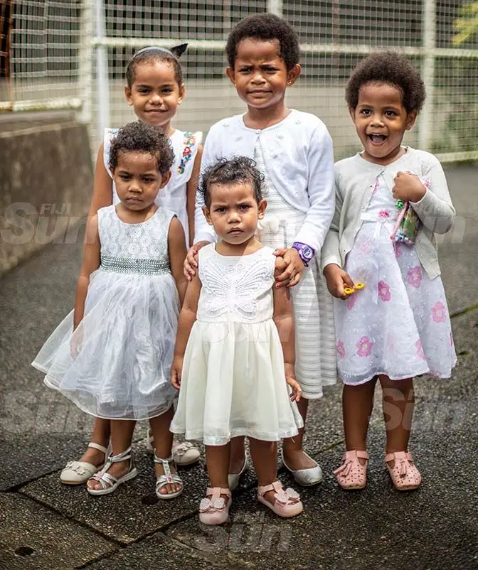 Children from the Centenary Church in Suva (BACK- Ariella Ravona, 5 Netanya Salusalu, 4 Tehilla Salusalu 2, (front) Marica Mafi, 3 and Anaseini Ravono 2 during thier easter service on teh 4th April 2021. Photo: Leon Lord