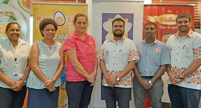 From left: Fiji Cancer Society staff members Anthea Sami, Grace Tuvakasiga, chief executive officer Belinda Chen, Ram Sami & Sons (Fiji) director Prashneel Goundar, National Sales manager Avinesh Gopal and Business Development manager, Ram Sami & Sons Abdul Shameer during the launch on September 30, 2022. Photo: Cindy Chand