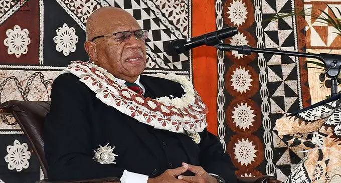 Prime Minister Sitiveni Rabuka delivers his remarks at the commissioning of the RFNS PUAMAU. Photo: DEPTFO News