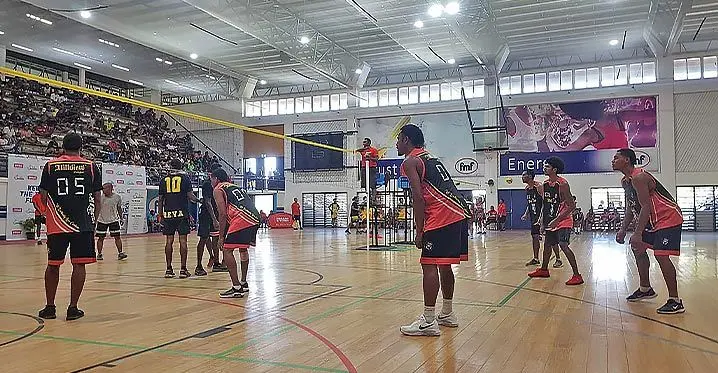 Delainavesi Black during the men’s competition of the Hot Bread Kitchen Vulaca Championship that was won by Suva Blue on February 4, 2023. Photo: Delainavesi Volleyball Association