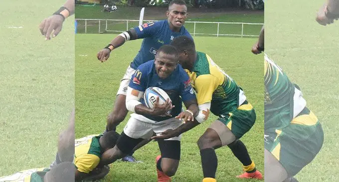 Jack’s Nadi winger Solomoni Tavai in control against Tailevu in the Skipper Fiji Rugby Championship at Prince Charles Park, Nadi, this afternoon Photo: Waisea Nasokia