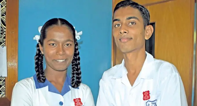 Tabia Sanatan College newly inducted headgirl Dipshika Chand and headboy Prasit Narayan in Labasa on February 6. Photo:Shratika Naidu
