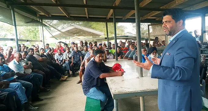 Attorney-General and Minister for Economy, Aiyaz Sayed-Khaiyum, spoke to lorry drivers and cane farmers at Rarawai Mill in Ba on August 17, 2020. Photo: Charles Chambers