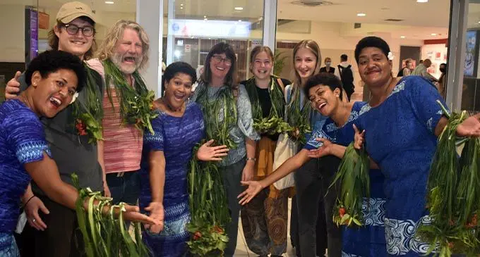 Temalesi Bogidrau, Nathaniel Shaw, Nathan Shaw, Lusiana Vu, Brenda, Evie, Tanya, Miriama Naquto and Ane Vuniyayawa at the Nadi International Airport. Photo: WAISEA NASOKIA