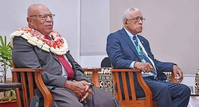 Prime Minister Sitiveni Rabuka and Speaker of Parliament Ratu Naiqama Lalabalavu.