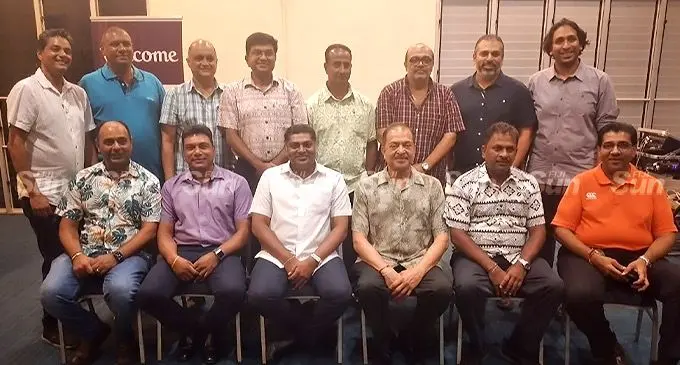 The Suva Retailers executives and committee members. Seated from left: Raju Raniga (vice president), Shailendra Narayan (secretary), Jitesh Patel (president), Jiten Patel (vice president), Vinod Kumar (treasurer) and Sanjay Parmar (vice president). Committee members (back row from left): Nilesh Kumar, Selva Reddy, Avinesh prasad, Vinod Mistry, Madan k Mudaliar, Rakesh bulsara, Jeetesh Kumar, Yash Patel during the annual general meeting at Albert Park on March 23, 2022. Photo: Ranoba Baoa