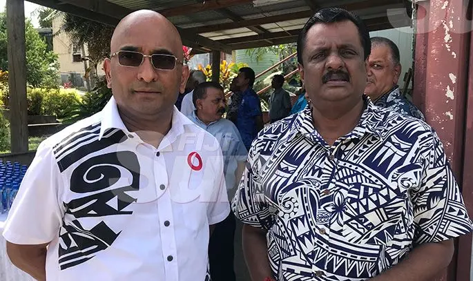 From left: Vodafone Fiji Limited Regional chief executive officer Pradeep Lal and Minister for Youth and Sport, Parveen Bala during the late Daniel Elisha’s funeral in Ba on November 5, 2019. Photo: Charles Chambers