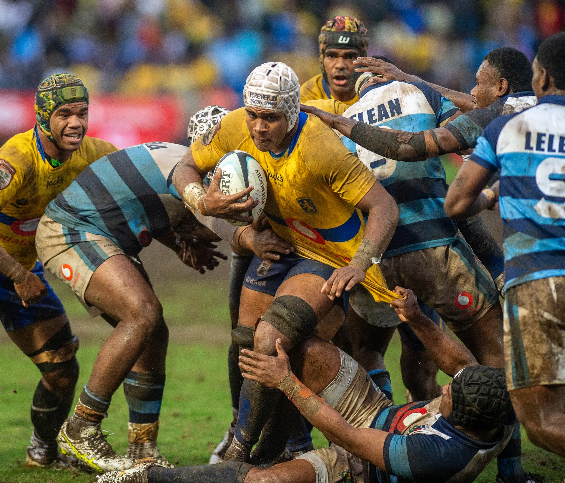 Suva Grammar School lock Nathaniel Singh on attack against Lelean Memorial School during the Vodafone Deans Trophy final on August 22, 2026. Photo: Leon Lord