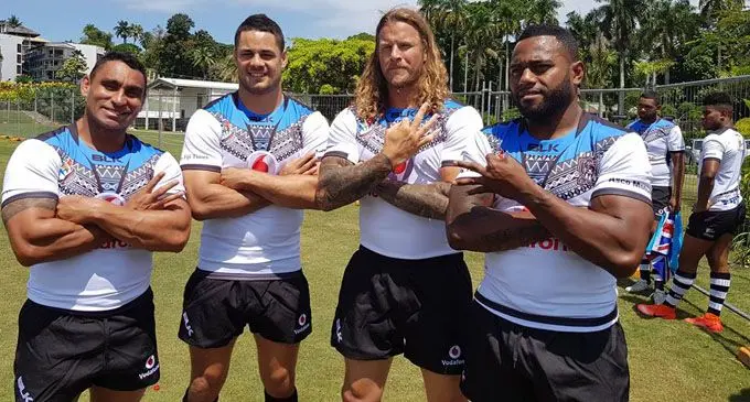 Vodafone Fijian Bati players from left; James Storer,Jaryd Hayne,Ashton Sims and Akuila Uate Photo: FNRL
