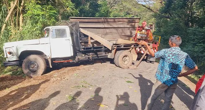 Vinesh Chandra’s sugarcane truck veered off the Vunicuicui Hill in Siberia Road, Labasa on June 24, 2022. Photo: Sampras Anand