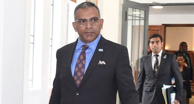 Minister for Industry, Trade, Tourism, Lands and Mineral Resources Faiyaz Koya outside Parliament on March 9, 2018. Photo: Ronald Kumar.