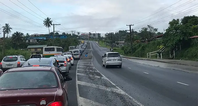 This car is driving on the wrong side. The impatient driver ignores other motorists and carries on merrily as if it is okay to do it on April 07, 2018. Photo: Sovaia Yacakuru
