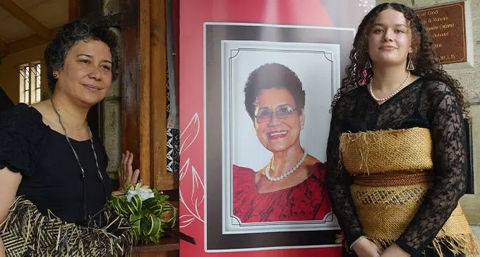 Vanessa Charters (daughter) and Coco Charters (granddaughter) during the funeral service at the Centenary Church on August 18, 2023. Photo: Ronald Kumar
