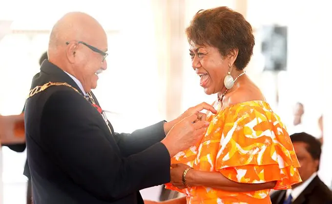 President Jioji Konrote awards 50th anniversary of Independence commemorative medal to Laisa Vulakoro at State House on October 27, 2020. Photo: Ronald Kumar.