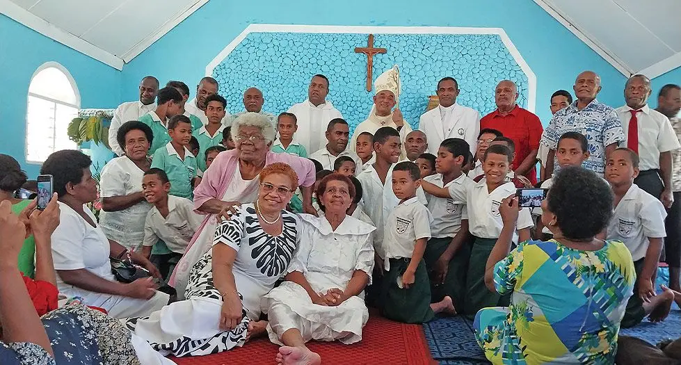 Archbishop Peter Loy Chong with priests, villages, and guests after the opening of the Saint Joseph the Worker Church in Namuamua Village, Namosi, on May 1, 2024.  Photo: Lusiana Tuimaisala