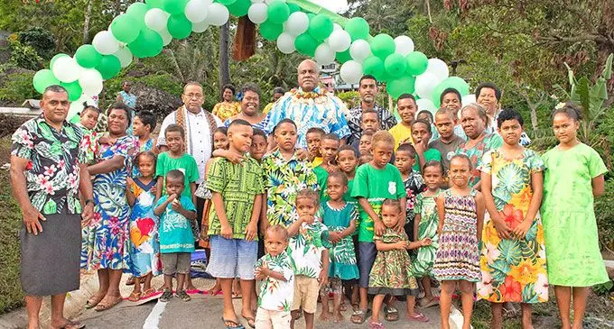 Assistant Minister in the Office of the Prime Minister Sakiusa Tubuna (wearing garland), with residents of Wailailai in Ovalau on November 1, 2024. Photo: DEPTFO News