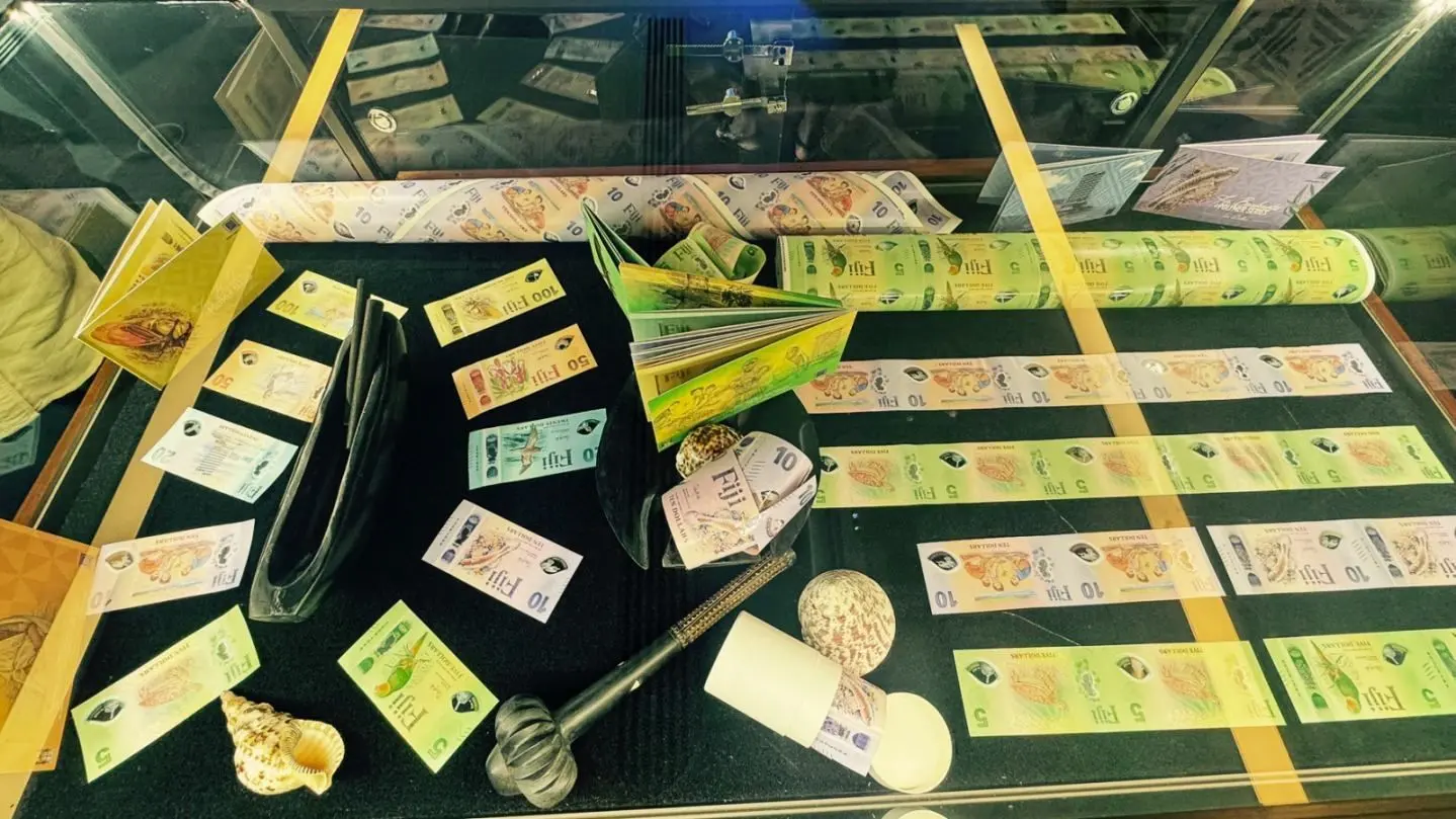 A display of Fiji’s new polymer banknotes—showing production sheets, security features and final designs—was showcased yesterday during the official unveiling at the Grand Pacific Hotel in Suva.A display of Fiji’s new polymer banknotes—showing production sheets, security features and final designs—was showcased yesterday during the official unveiling at the Grand Pacific Hotel in Suva.